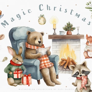 Weihnachten Aquarell Kinderzimmer Clipart für kommerzielle Nutzung - Winter Urlaub Aquarell PNG - Cozy Season Clipart - Aquarell Tier Clipart