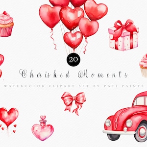 Valentinstag Clipart Set - Rotes Herz Ballon Clipart - Liebe Clipart - Valentine Planner Clipart - Scrapbook Clipart - Rotes Auto Clipart Set