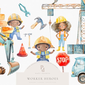 Pacote de clipart de construção de berçário - Clipart de veículos para crianças - Clipart de escavadeira - Clipart de menino - Clipart de caminhão basculante - Arte de parede fofa