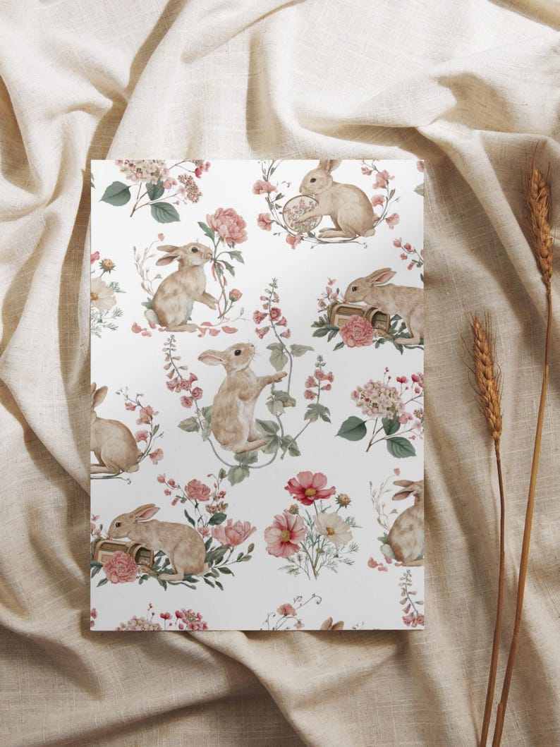 Watercolor Bunny Floral Seamless Pattern, Rabbit Seamless Digital Paper ...