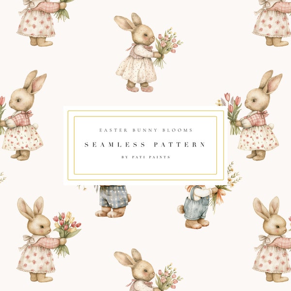 Easter Bunny Digital Paper - Easter Paper - Seamless Pattern - Watercolor Bunny - Watercolor Paper - Digital Background - Nursery Wallpaper