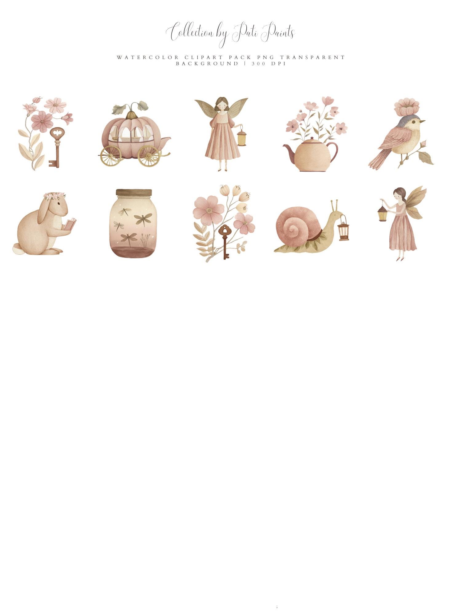 Watercolor Fairy Garden Clipart Set, Cute Fantasy PNG, Magical Woodland ...