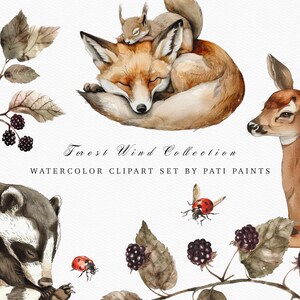 Paquete de imágenes prediseñadas de animales del bosque de otoño - Arte de la pared de animales del bosque de acuarela - Decoración de baby shower - Imágenes prediseñadas de animales de guardería - Uso comercial