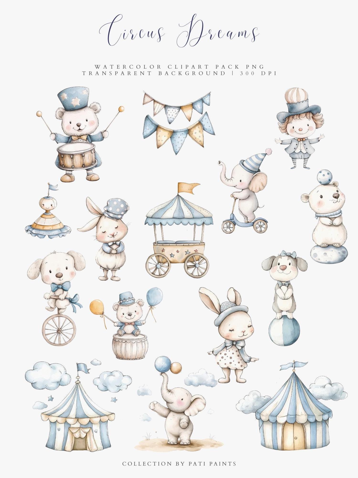 Watercolor Nursery Circus Clipart Set - Pastel Circus Animal Clipart ...