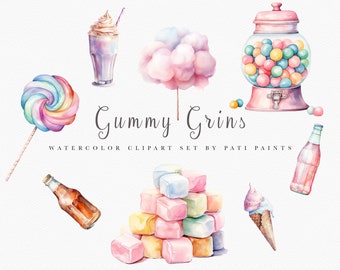 Watercolor Dessert Clipart Bundle - Pastel Sweets Clipart - Watercolor Clipart - Candy Clipart - Nursery Wall Art - Premade Clipart - Sugar