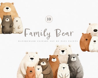 Family Bear Clipart Bundle - Watercolor Nursery Bear Clipart - Card Making - Scrapbook Images - Family Clipart - Baby Shower Decor - Bears