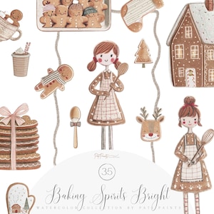 Aquarell Weihnachtsbäckerei Clipart, Lebkuchen Kekse PNG, Urlaub Küche Illustrationen, Niedliche Weihnachtsbäckerei, 20 PNG Elemente