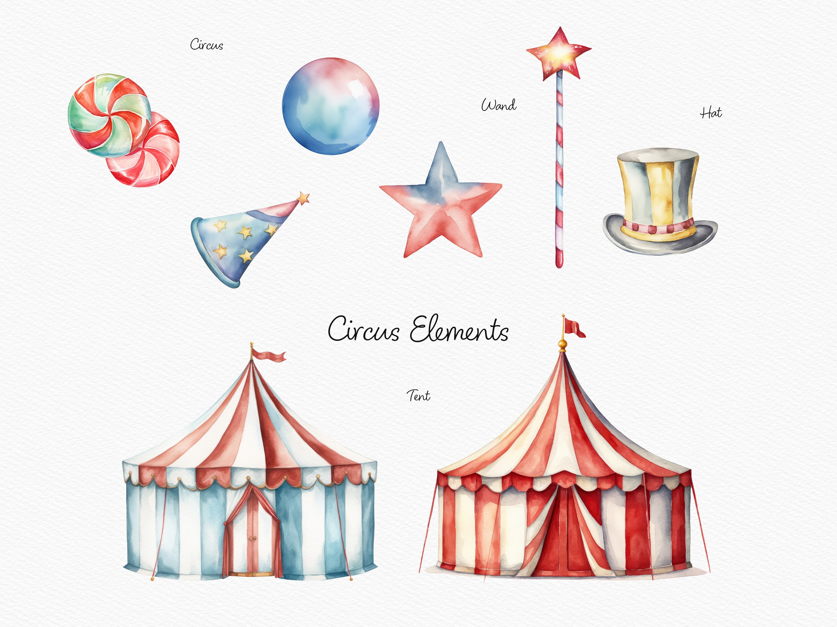 Watercolor Circus Animal Clipart Bundle, Circus Tent Clipart, Nursery ...