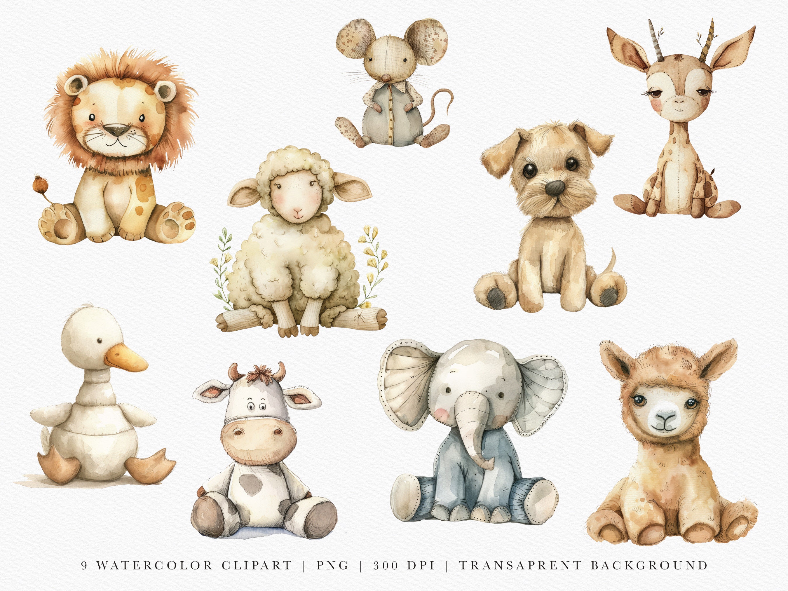 Watercolor Nursery Animal Clipart Bundle for Baby Shower Invite - Cute ...