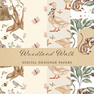 Aquarell-Waldtier-Digitalpapier-Set – Kinderzimmer-Papierpaket – nahtloses Muster – digitaler Hintergrund für Kinder – niedliches Tiermuster-Set