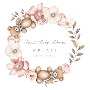 Ghirlanda floreale dell'acquerello della neonata - Baby Shower Clipart Invitation - Watercolor Cute Frame - Nursery Clipart - PNG stampabile - Nursery Art