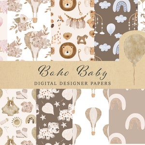 Modello Boho acquerello - Decorazione da parete Boho stampabile - Carta per album - Modello per la scuola materna per bambini - Set di carta per acquerello - Animali Boho #S49p