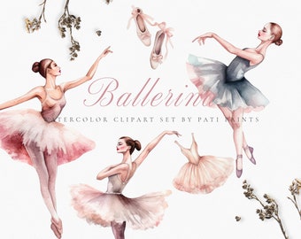 Watercolor Ballet Dancer Clipart for Commercial Use - Ballerina Clipart - Tutus Watercolor Clipart - Ballerina Baby Girl - Ballet Shoes PNG