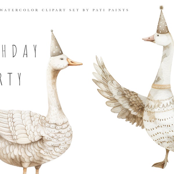 Weiße Gans Clipart Set - Aquarell Kinderzimmer Wand Kunst - Tiere auf dem Bauernhof - Alles Gute zum Geburtstag Clipart - Wildvogel Clipart - Kommerzielle Nutzung - Cutes