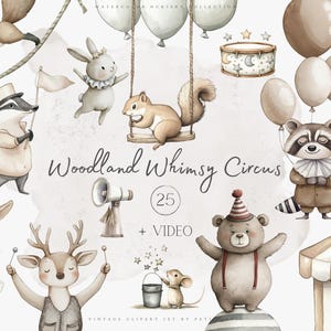Imágenes prediseñadas de animales de circo del bosque, criaturas del bosque en acuarela PNG, lindo conejito, tejón y erizo, imágenes prediseñadas de carpa para guardería y baby shower