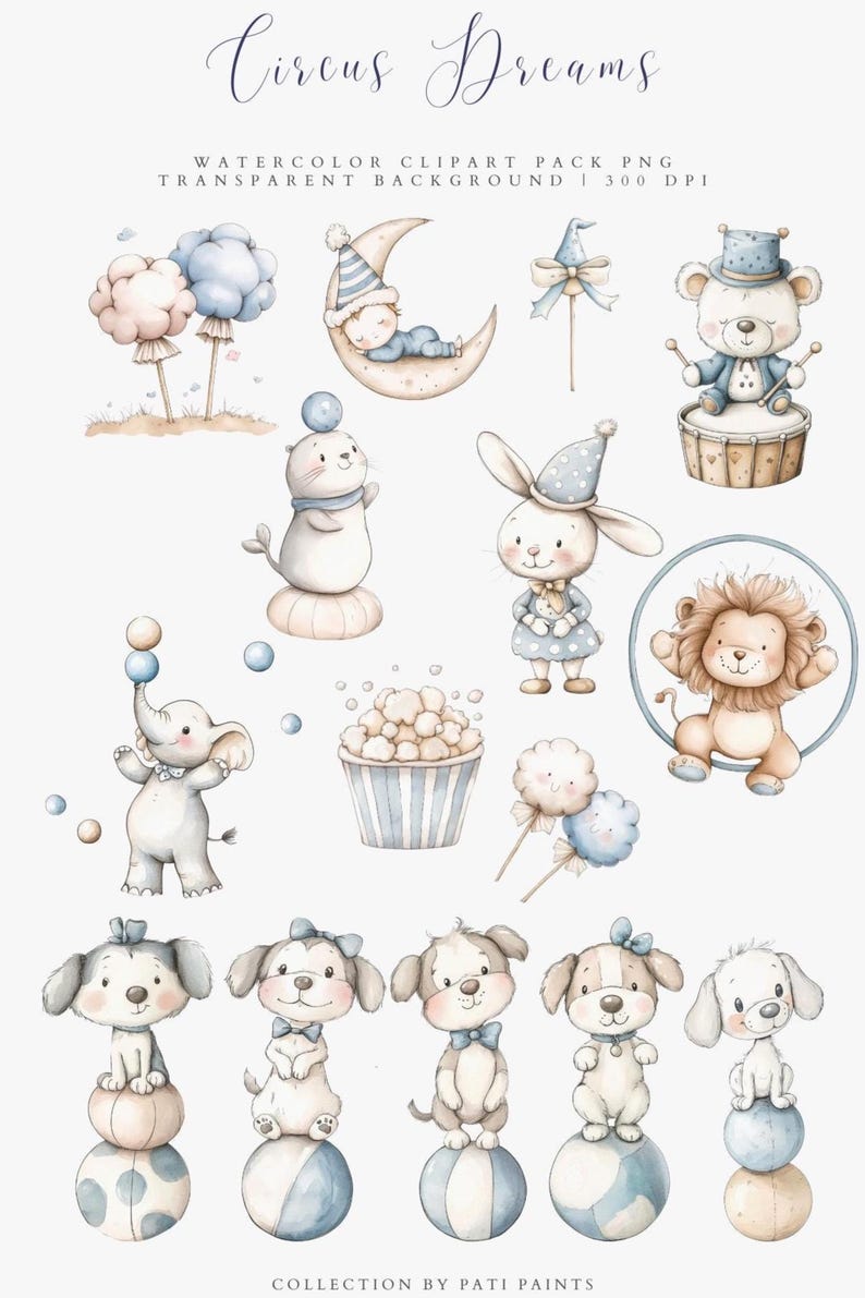 Watercolor Nursery Circus Clipart Set - Pastel Circus Animal Clipart ...