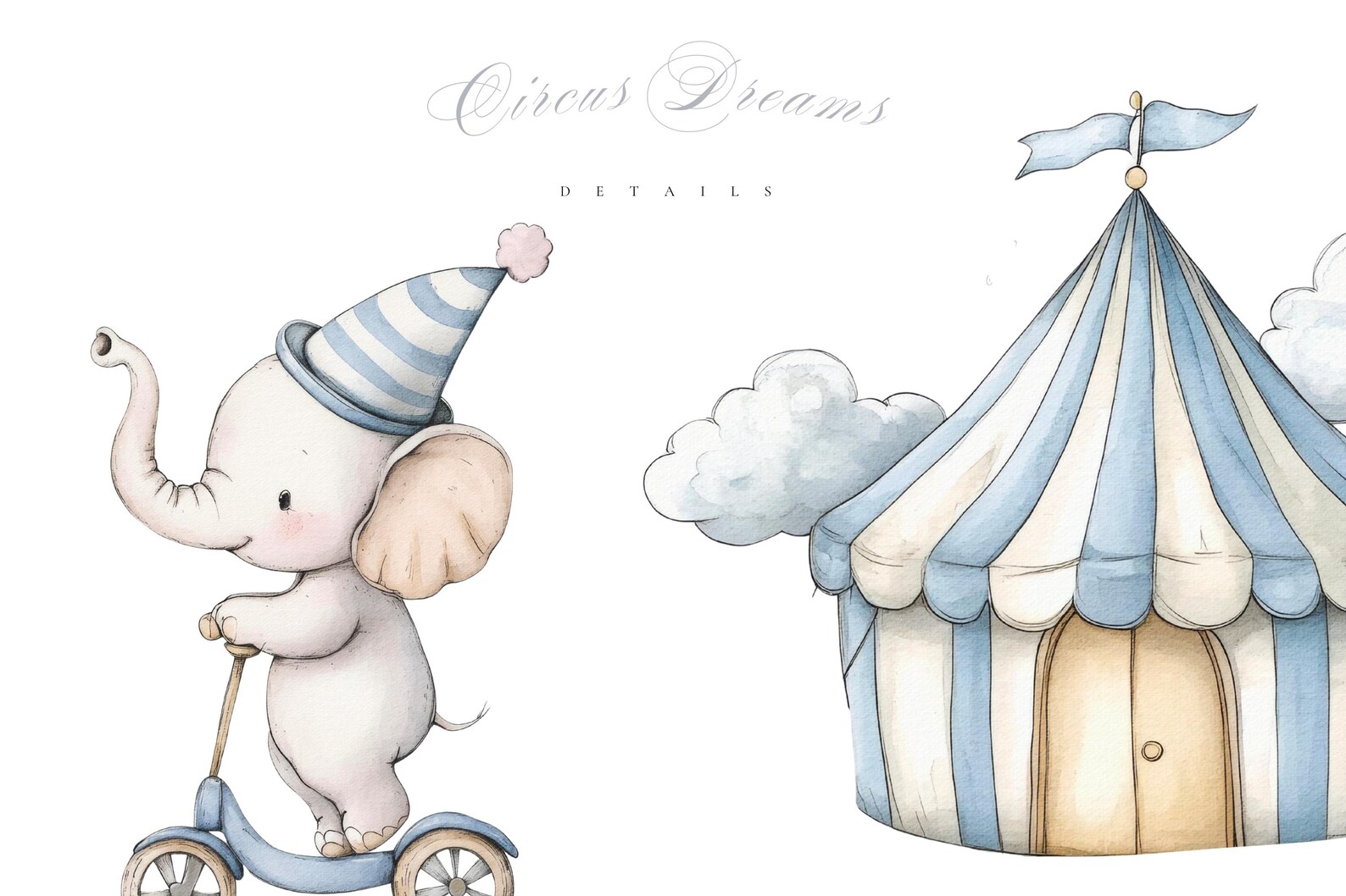 Watercolor Nursery Circus Clipart Set - Pastel Circus Animal Clipart ...