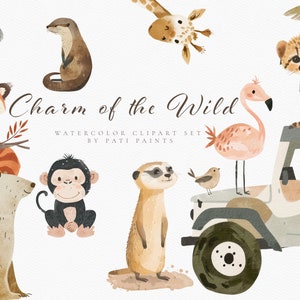 Safari Animal Clipart Bundel - Aquarel Kinderkamer Kunst aan de muur - Baby Shower Uitnodigen - Wilde dieren - Commercieel gebruik - Plakboek - Safari Clipart