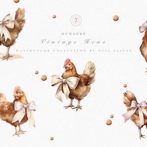 Aquarelle poulet Clipart - poule mignonne avec ruban numérique Clipart - chambre d’enfant Wall Art - ferme Clipart - ferme Animal Clipart - Scrapbook
