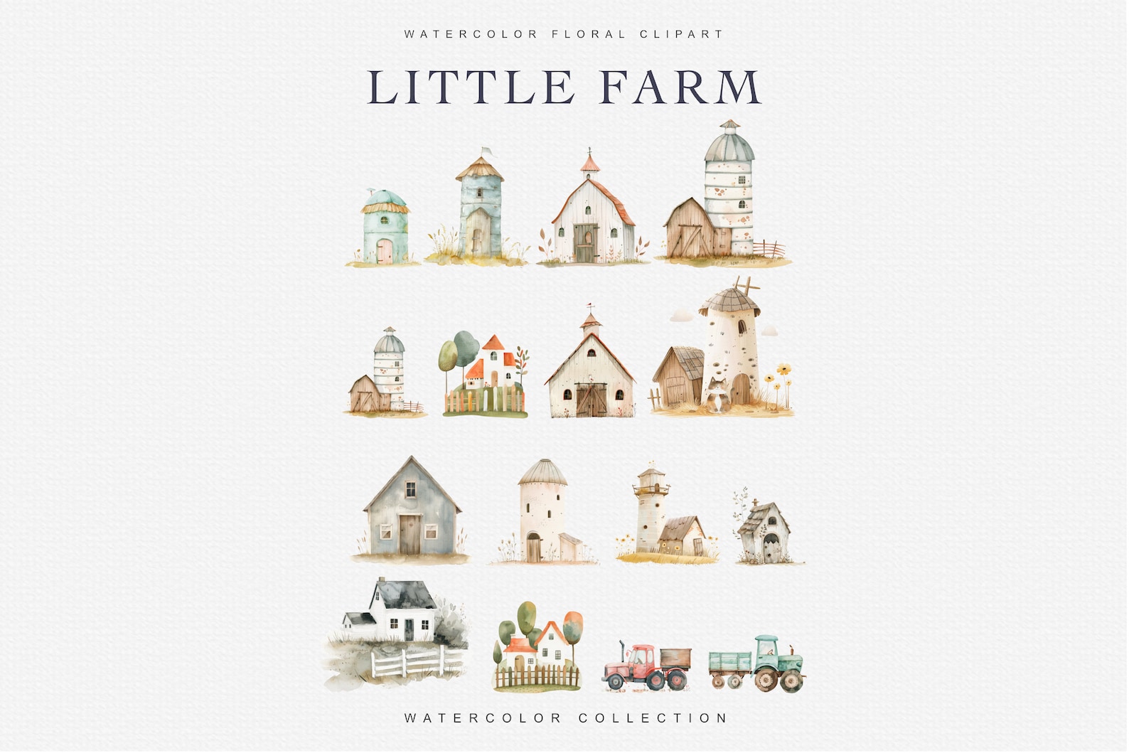 Watercolor Little Farm Animal Clipart Bundle - Scrapbook Clipart ...