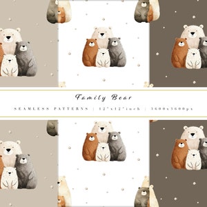 Set di carta digitale Family Bear - Carta da parati per la scuola materna - Orsetto carino per bambino - Sfondo digitale - Modelli senza giunture per la scuola materna - Modelli di album