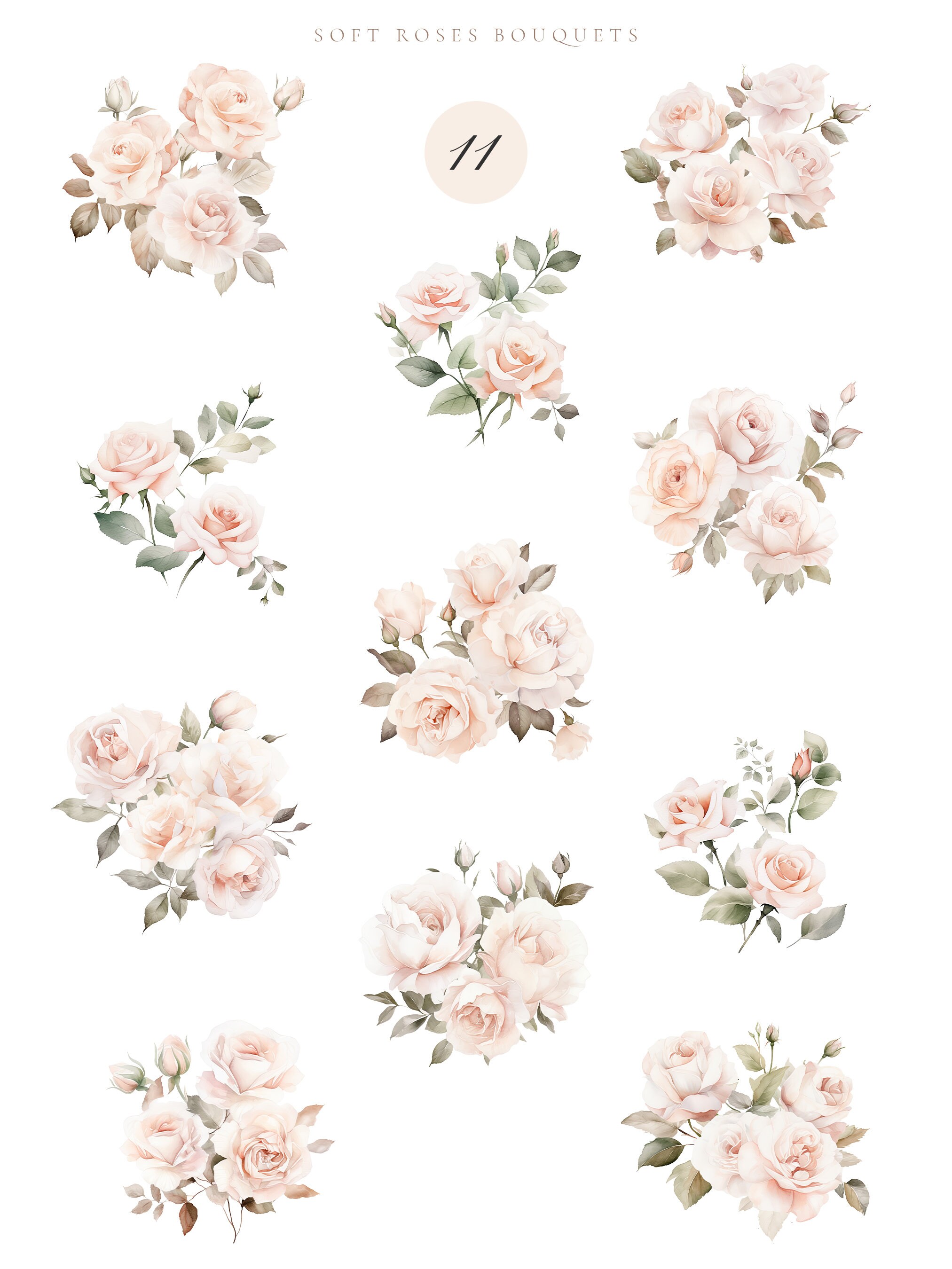 Watercolor Soft Roses Clipart for Wedding Invite Digital Paper - Etsy