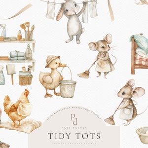 Paquete de imágenes prediseñadas de animales de limpieza de vivero - Diario basura - Conjunto de imágenes prediseñadas de animales lindos para uso comercial - Licencia ilimitada - Ratón de acuarela