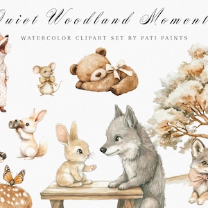 Aquarel bos dieren clipart set - bos babyshower - digitale download - commercieel gebruik - afdrukbare muur kunst - stickers kinderen - schattig