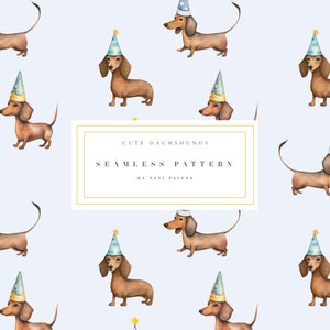 Cute Dachshund Digital Paper - Watercolor Baby Shower Wallpaper - Watercolor Dog - Scrapbooking - Digital Background - Happy Birthday Paper