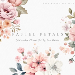 Aquarell Blumen Clipart Bundle - Pastell Blütenblätter Clipart - Hochzeit Clipart - Kinderzimmer Blumen Wandkunst - Baby Shower Invite - Scrapbook Design