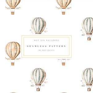 Heißluftballon digitales Papier - Aquarell nahtloses Muster - Scrapbooking - Kinderzimmer Wallpaper - Baby Shower Decor - Baby Shower Wandkunst