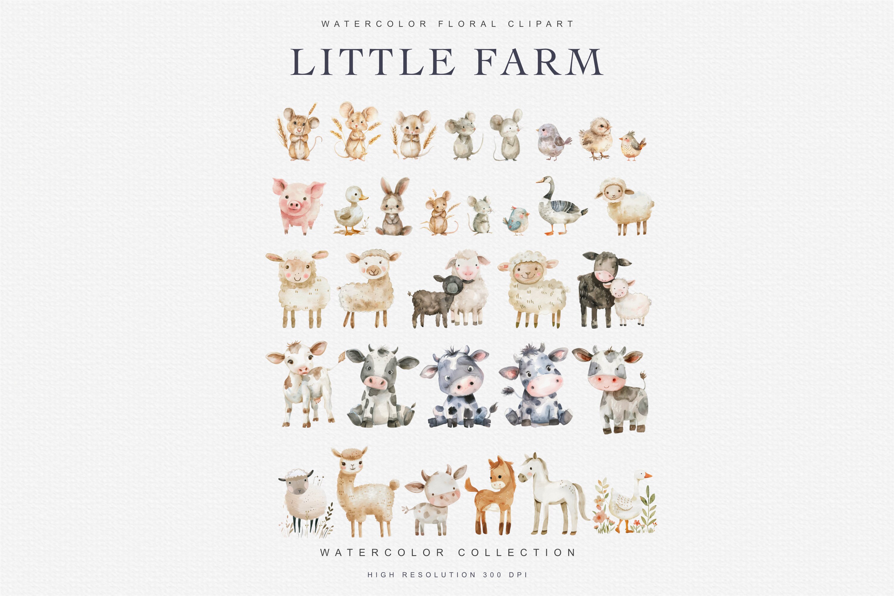 Watercolor Little Farm Animal Clipart Bundle - Scrapbook Clipart ...