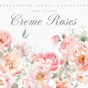Paquete de imágenes prediseñadas florales de acuarela, Invitación de boda, Flores de acuarela, Imágenes prediseñadas de rosas en crema, Arreglos de boda, Arte floral