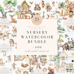 Bundle aquarelle pour chambre d'enfant - énorme lot numérique pour enfants - lot d'animaux mignons - usage commercial - lot de cliparts mignons, ensemble de cliparts numériques