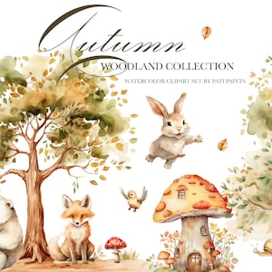 Autumn Woodland Animals Clipart Bundle - Forest Animals Clipart - Cute Watercolor Fall Decor - Fall Baby Shower - Nursery Wall Art - Clipart