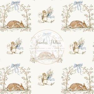 Aquarell Wald Rehkitz und Eichhörnchen Muster, Baby Tier Digital Papier, Wald Kinderzimmer Hintergrund, Vintage Baby Shower Design PNG