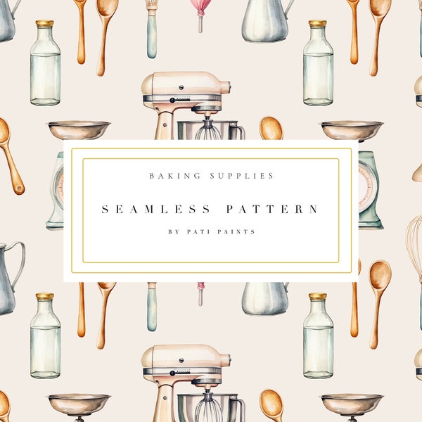 Fournitures de pâtisserie Papier numérique - Scrapbooking - Nursery Wall Art - Papier numérique de cuisine - Papier Scrapbook - Aquarelle Seamless Pattern PNG