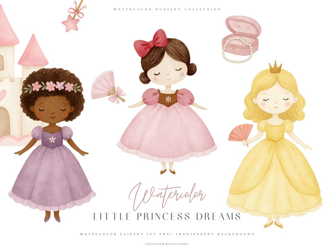 Little Princess Clipart Set, Cute Princess PNG Bundle, Fairy Tale Girls ...
