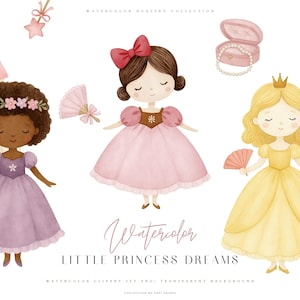 Conjunto de clipart de princesinha, pacote de PNG de princesa fofa, download digital de meninas de contos de fadas, gráficos de convite de aniversário infantil - chá de bebê