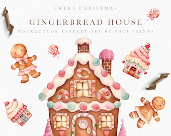 Pain d’épice maison Clipart - mignon pain d’épice Clipart pour invitation de Noël - rose doux Noël - pépinière Noël Clipart - Cupcake