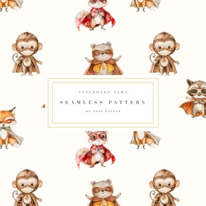 Watercolor Nursery Superhero Digital Paper - Digital Background - Watercolor Wallpaper for Kids - Superhero Paper - Cute Seamless Pattern