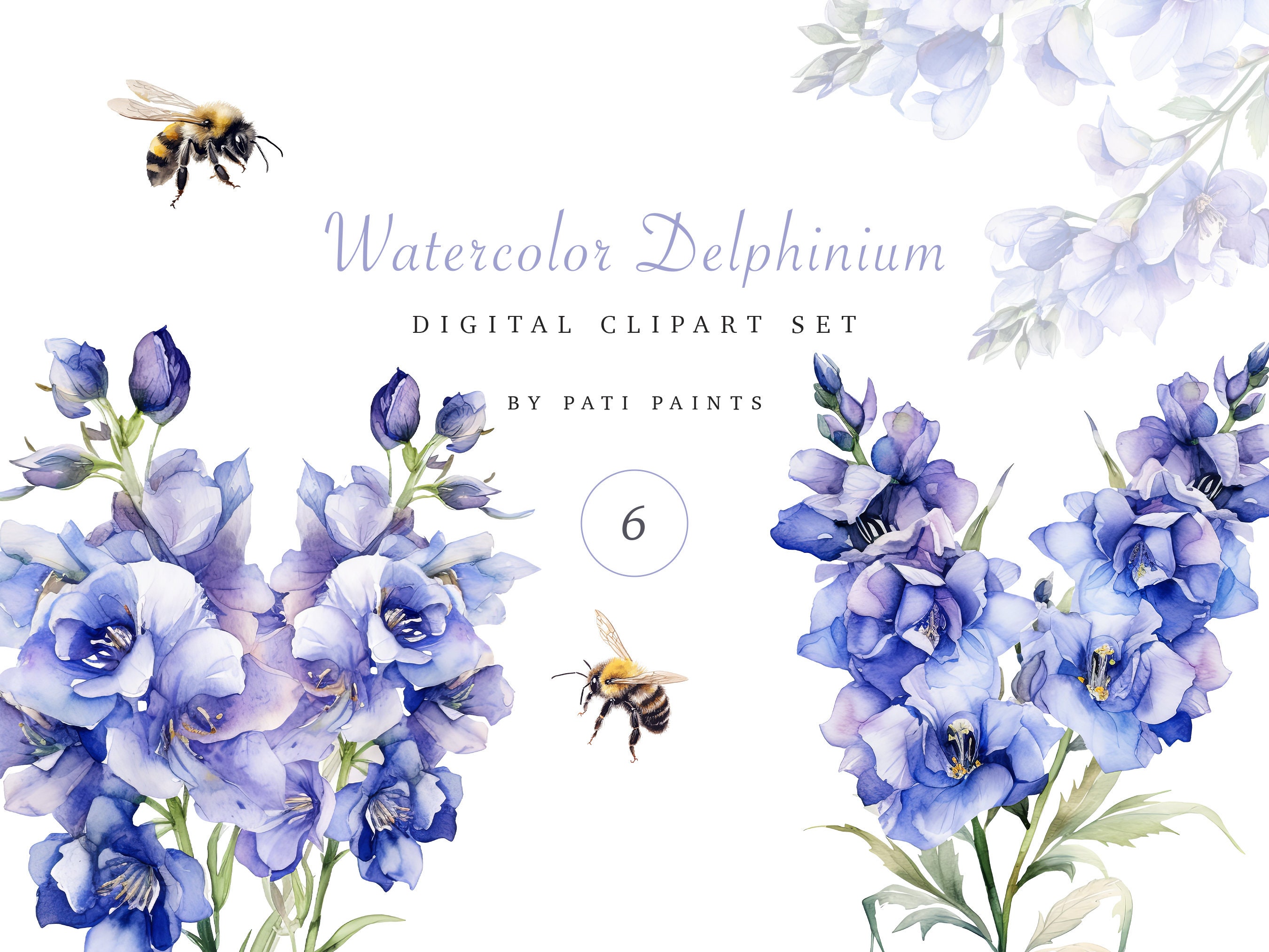 Watercolor Floral Delphinium Clipart Flower PNG Purple Blue Floral ...