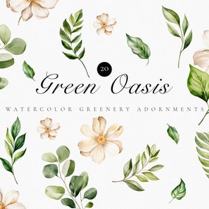 Imágenes prediseñadas de acuarela verde - Imágenes prediseñadas de Scrapbooking - Imágenes prediseñadas botánicas - Imágenes prediseñadas de boda - Arte de pared floral de acuarela - Hoja de imágenes prediseñadas prefabricadas