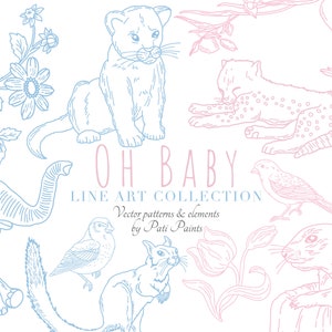 Safari Tiere digitales Papier - Kinderzimmer Dekor - Dschungel Baby Tiere Clipart Bundle - Line Art Clipart - Scrapbooking - niedlicher digitaler Planer