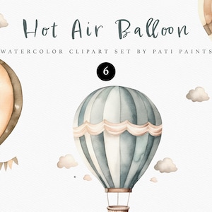 Set di clipart acquerello mongolfiere - Arte della parete della scuola materna - Clipart palloncino acquerello - Baby Shower Party - Pacchetto clipart mongolfiera