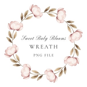 Guirnalda floral de acuarela - vivero Clip Art - guirnalda floral de primavera - corona de bebé rosa polvo - imágenes prediseñadas de acuarela floral - PNG imprimible