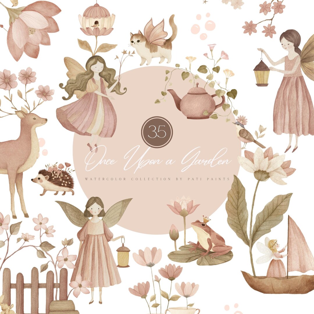 Watercolor Fairy Garden Clipart Set, Cute Fantasy PNG, Magical Woodland ...