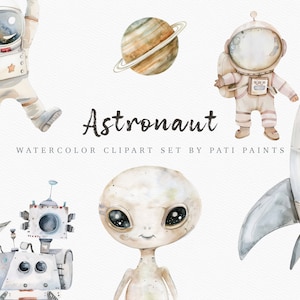 Paquete de imágenes prediseñadas espaciales de acuarela - Paquete de imágenes prediseñadas de guardería - Imágenes prediseñadas de astronauta de acuarela - Imágenes prediseñadas de ovnis - Imágenes de álbumes de recortes - Imágenes prediseñadas de nave espacial
