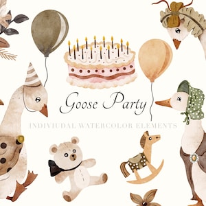 Aquarelle oie Clipart - aquarelle Animal et Floral Clip Art - oie vintage mignon - Baby Shower - aquarelle oiseaux - mignon Nice pour bébé