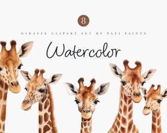 Watercolor Giraffe Clipart for Nursery Wall Art - Safari Nursery Decor - Baby Shower Art - Planner Stickers - Safari Animals Clipart Bundle